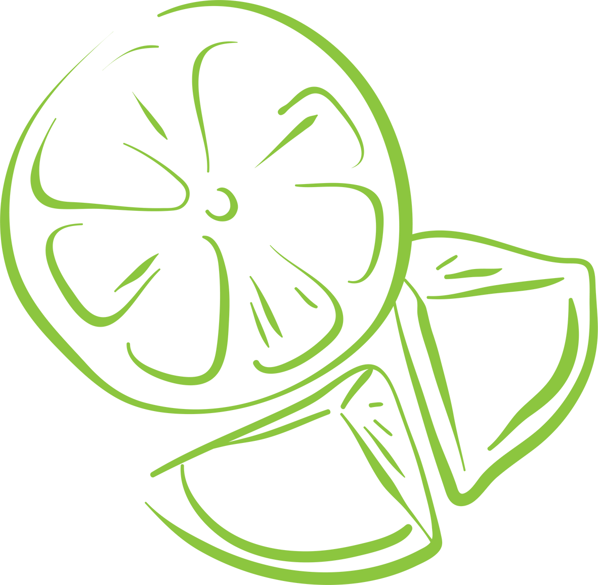 Cutted citrus, lemon, lime hand drawn line ingredient